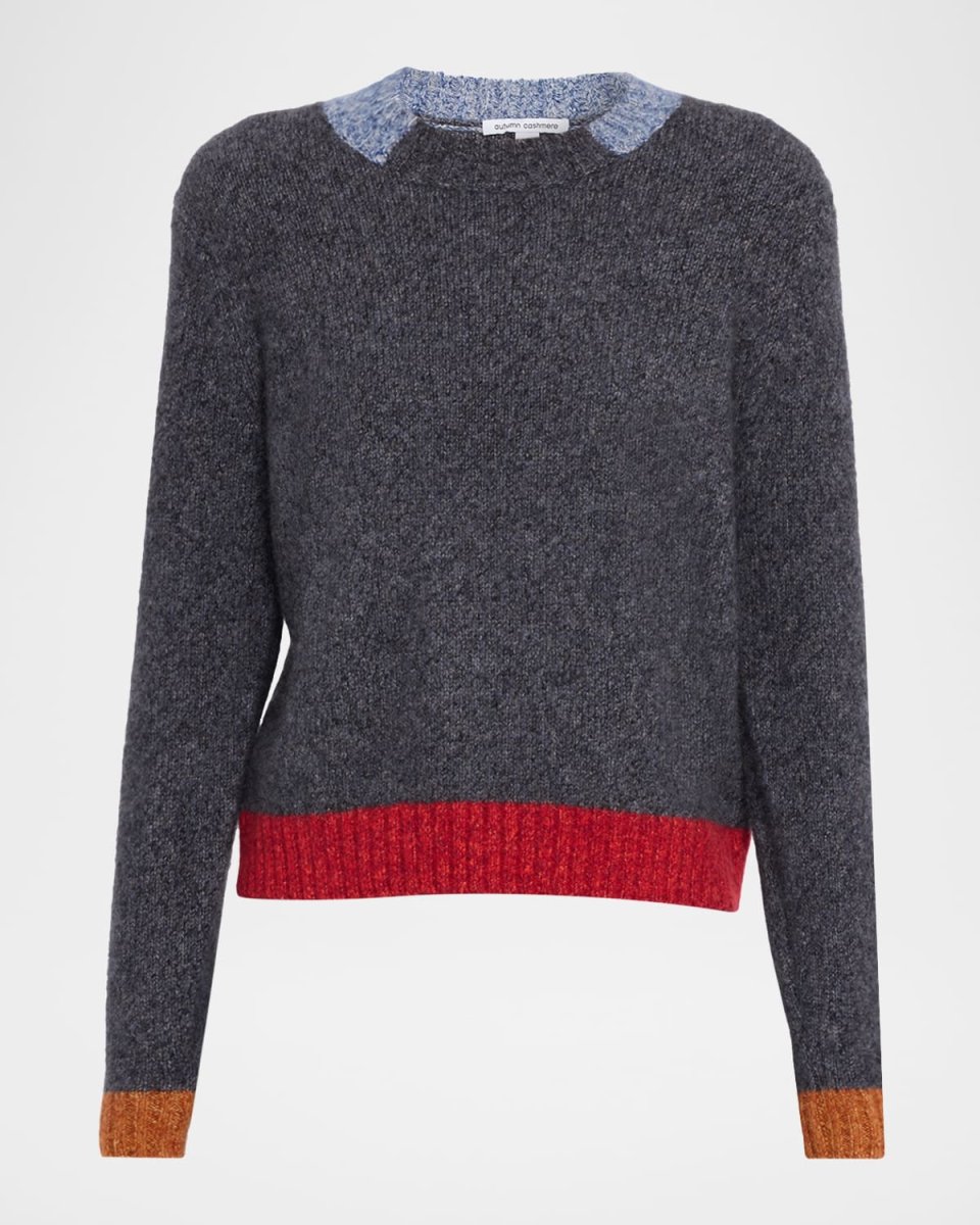 Colorblock Crewneck Cashmere-Silk Sweater